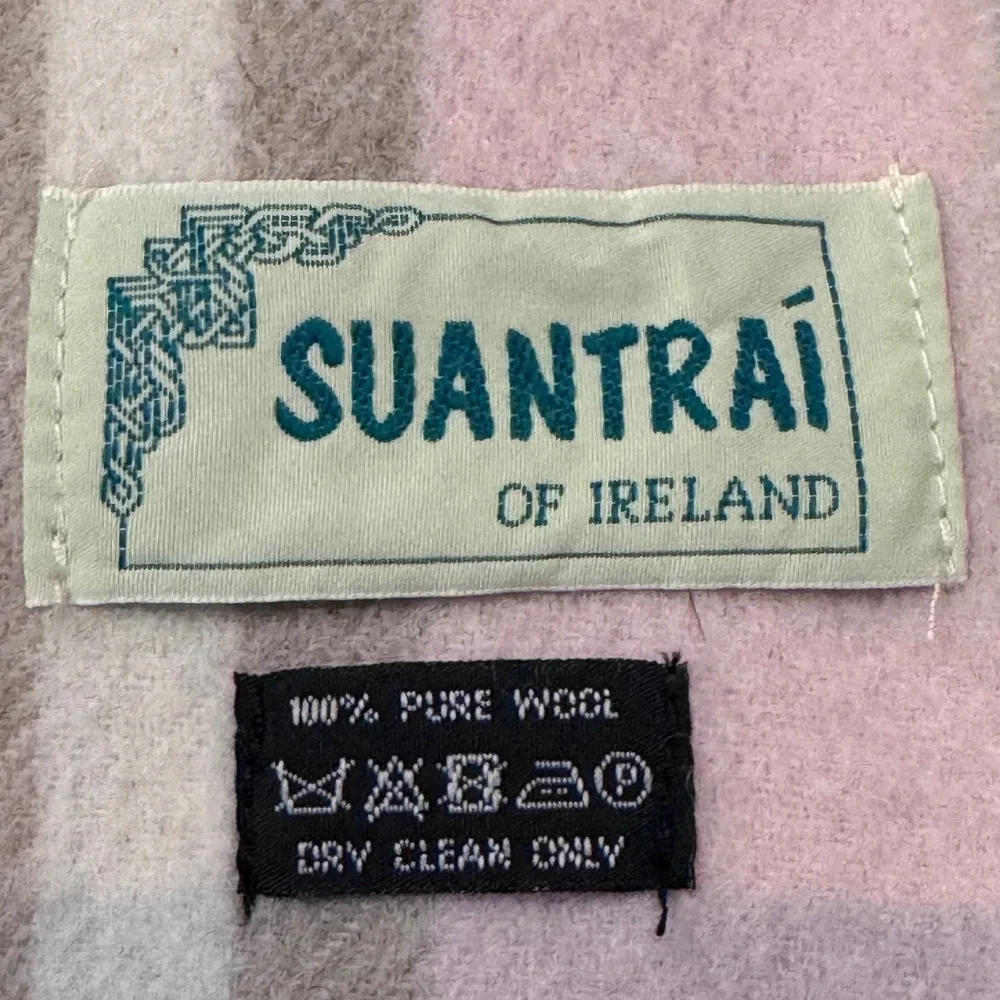 Suantrai of Ireland Pink Plaid Pure Wool Fringe Winter Scarf Heritage Festival